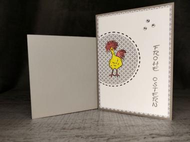 Grußkarte Frohe Ostern Huhn grau handgemacht